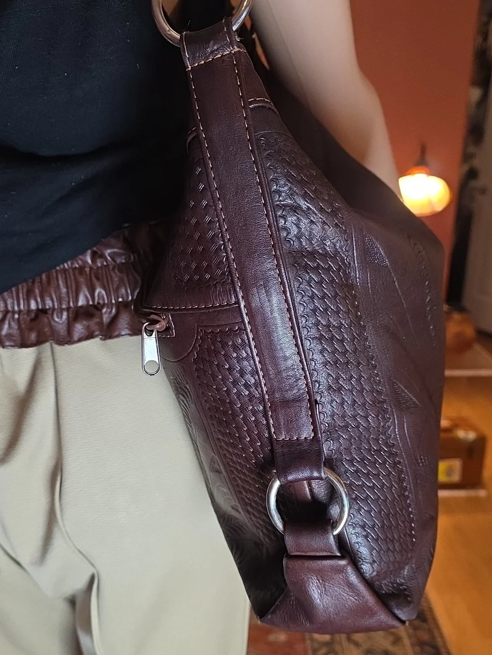 Vintage Slouchy Leather Paraguay Hand Tooled  Hobo Bag EUC